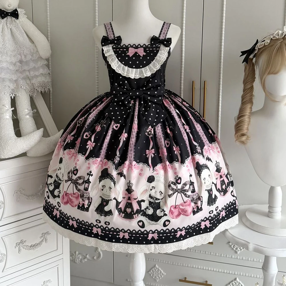 Vestido Lolita completo Sweetheart Lolita Sakura Rabbit Story, vestido escolar lindo para mujer, vestido de verano con ligera elasticidad.