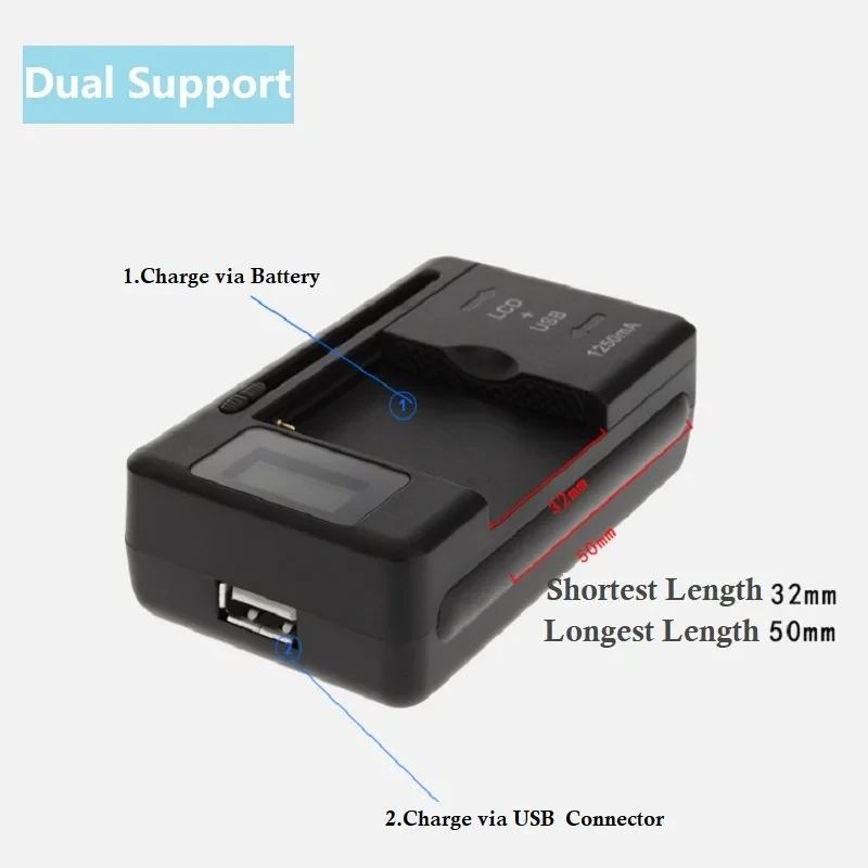 Cargador de batería Universal para móvil, pantalla indicadora LCD para teléfonos móviles con puerto USB, enchufe UE EE. UU. para batería de iones de litio de teléfono móvil