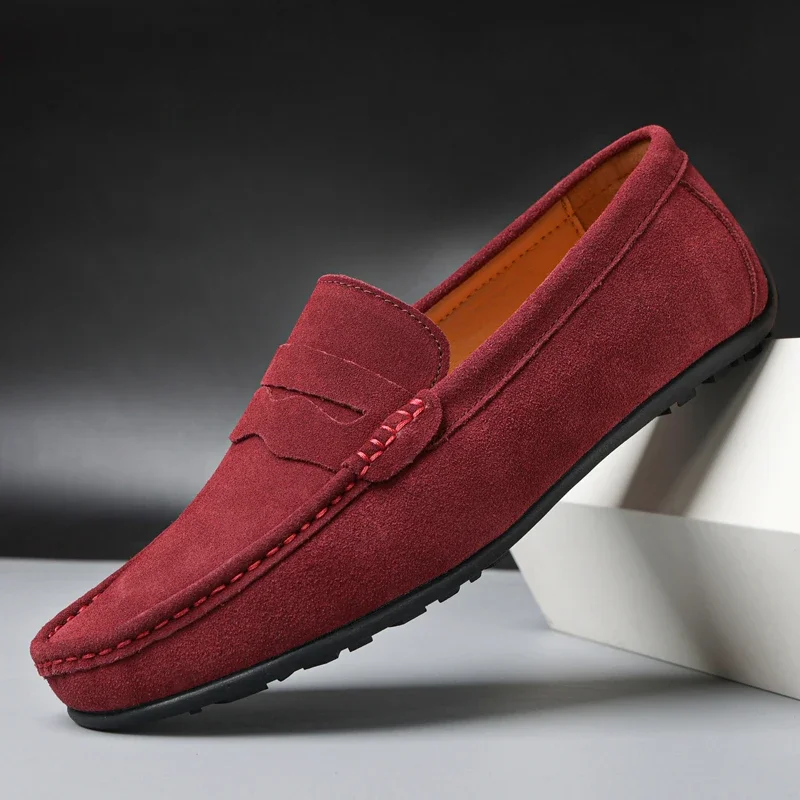 Mocasines de cuero de alta calidad para hombre, zapatos informales sin cordones, zapatos planos de moda para conducir, mocasines, diez colores, talla 38-47