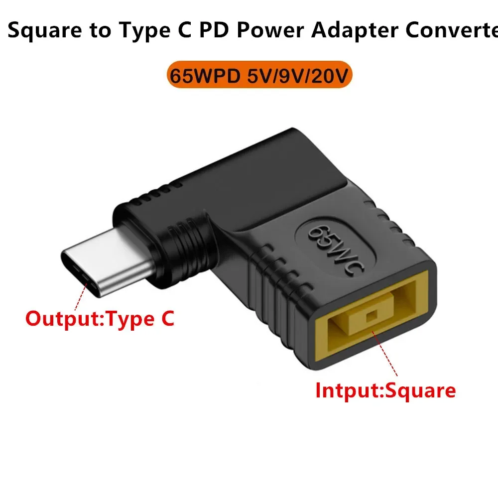 Cable de carga rápida USB C para Lenovo, cargador de ordenador portátil, Conector de CC, enchufe cuadrado A Adaptador tipo C PD, convertidor para tableta y Notebook, 65W
