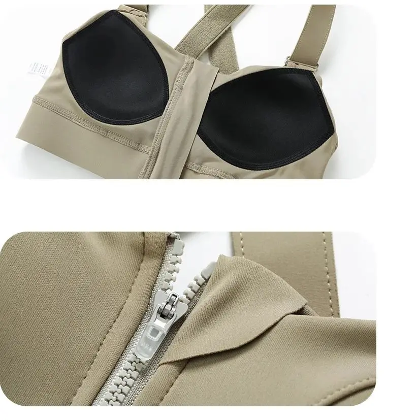 Sujetadores deportivos ajustados para mujer, Top corto, chaleco de Yoga con cremallera frontal, talla grande, correa ajustable, a prueba de golpes, gimnasio, Fitness, sujetador Atlético