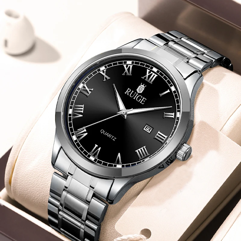 RUIGE reloj de moda para hombre, reloj minimalista a escala romana, reloj famoso con brillo nocturno, resistente al agua, de moda
