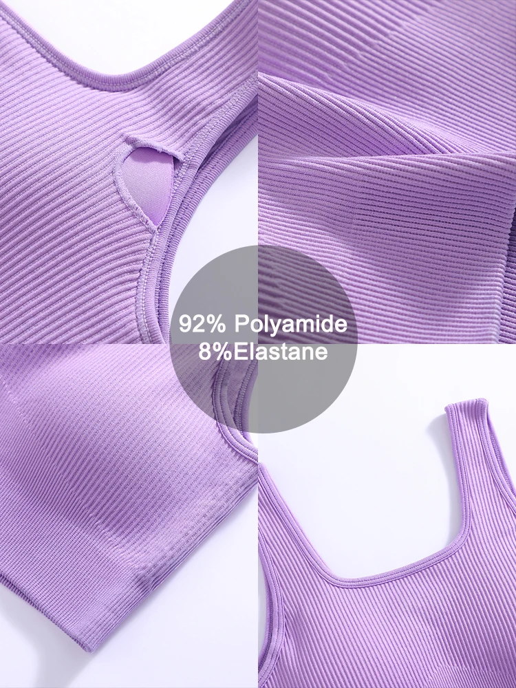 Top Deportivo Corto Sin Costuras para Mujer, con Sujetador Acolchado, Cuello Cuadrado, Sin Mangas, Alta Elasticidad, Suave y Transpirable, para Fitness y Yoga