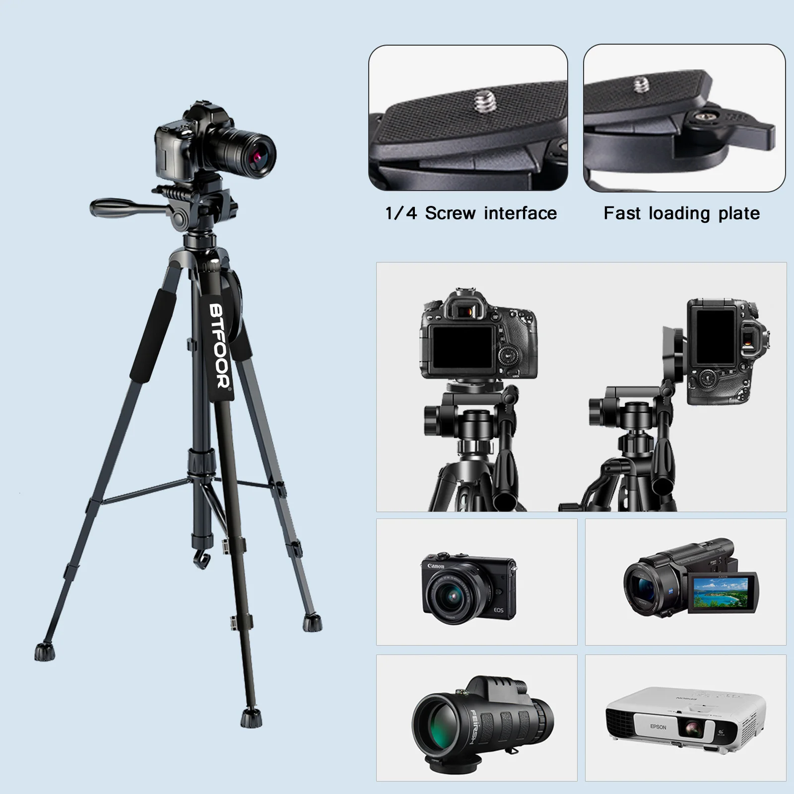 Trípode para cámara Digital de viaje de 55 "y 140CM, soporte alto de aluminio profesional para teléfono con placas rápidas, cabezal panorámico de montaje para DSLR SLR