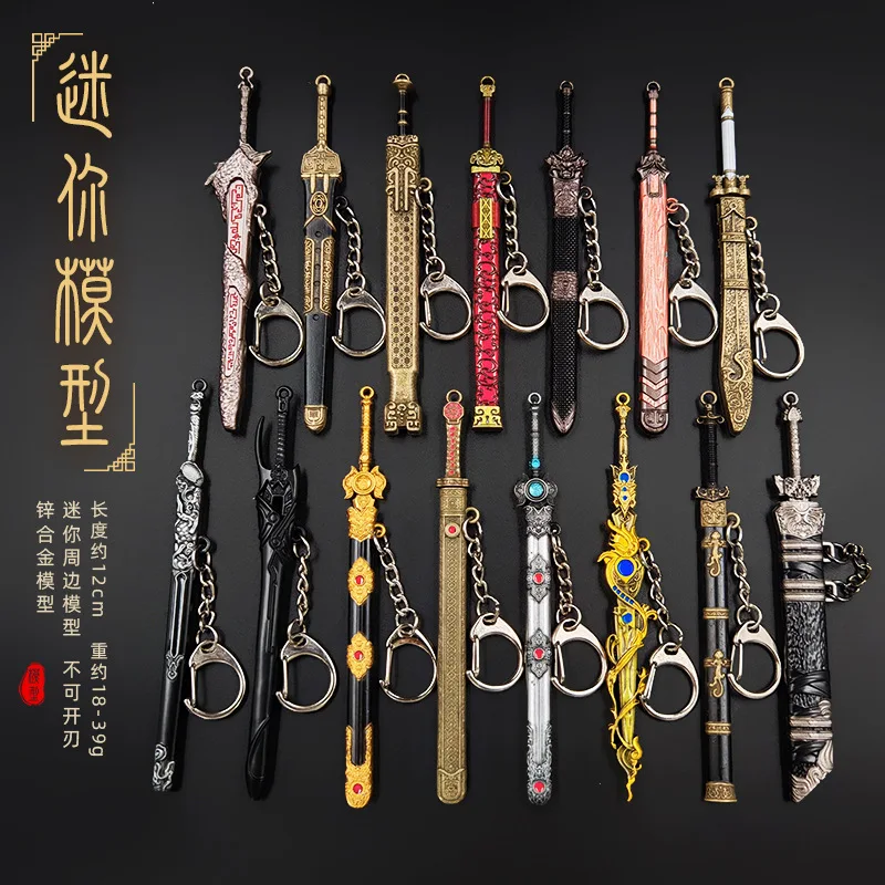 Mini Espada Antigua de Metal, Llavero Retro, Colgante de Arma China Antigua, Adorno para Mochila, Espada Xuanyuan de Escamas Invertidas, Coleccionable