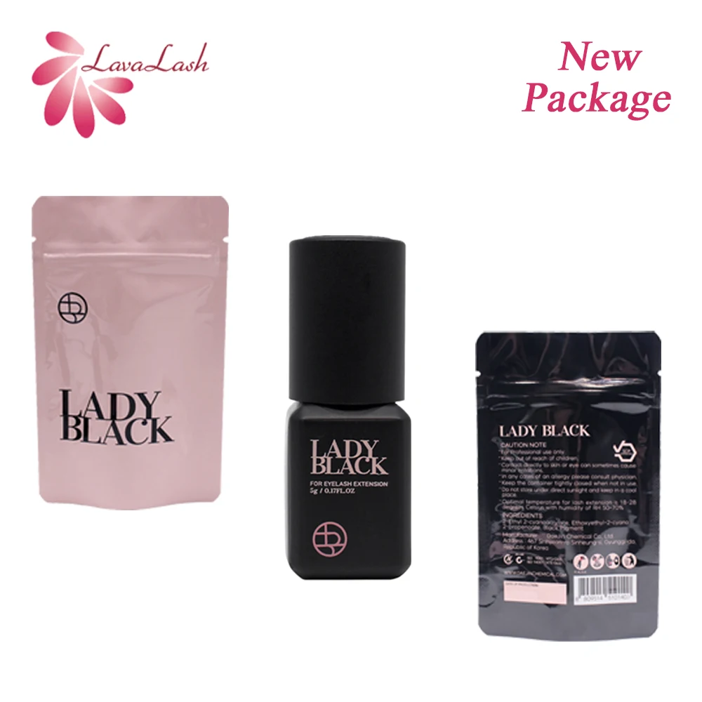 Pegamento Coreano Lady Black de 5ml para Extensiones de Pestañas, Secado Rápido, Fuerte Retención de 4-5 Semanas, Adhesivo para Pestañas de Baja Irritación