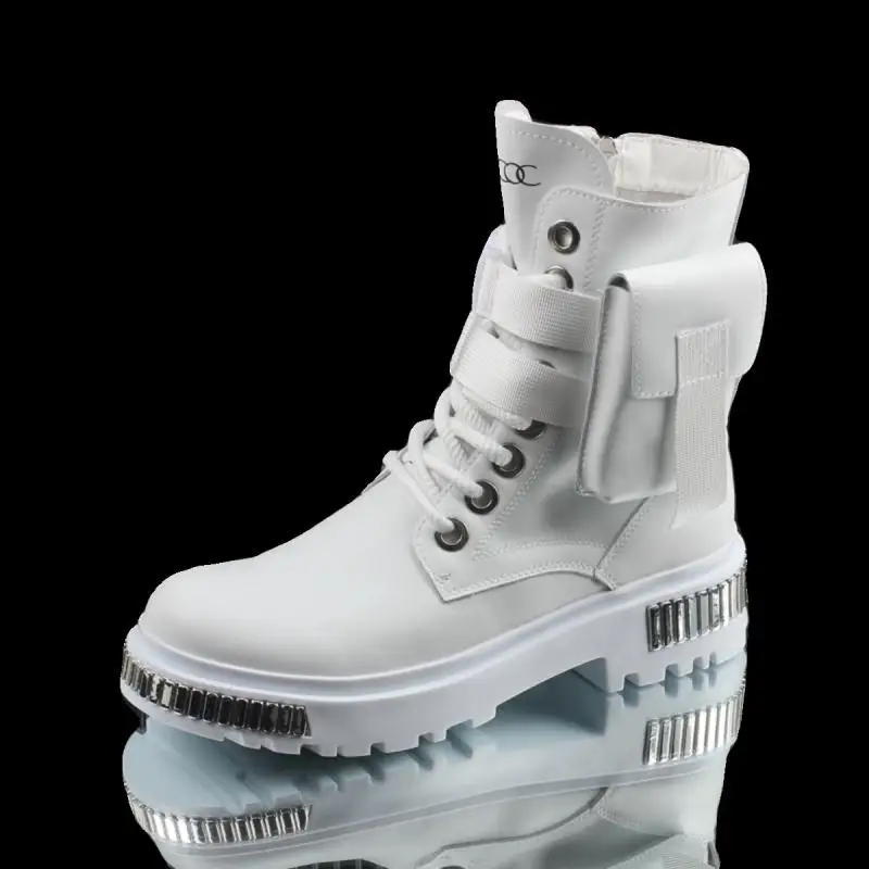 Botas de Invierno para Hombre 2025, Blancas, de Terciopelo, Cálidas, Estilo Británico, con Suela Gruesa, para Motocicleta