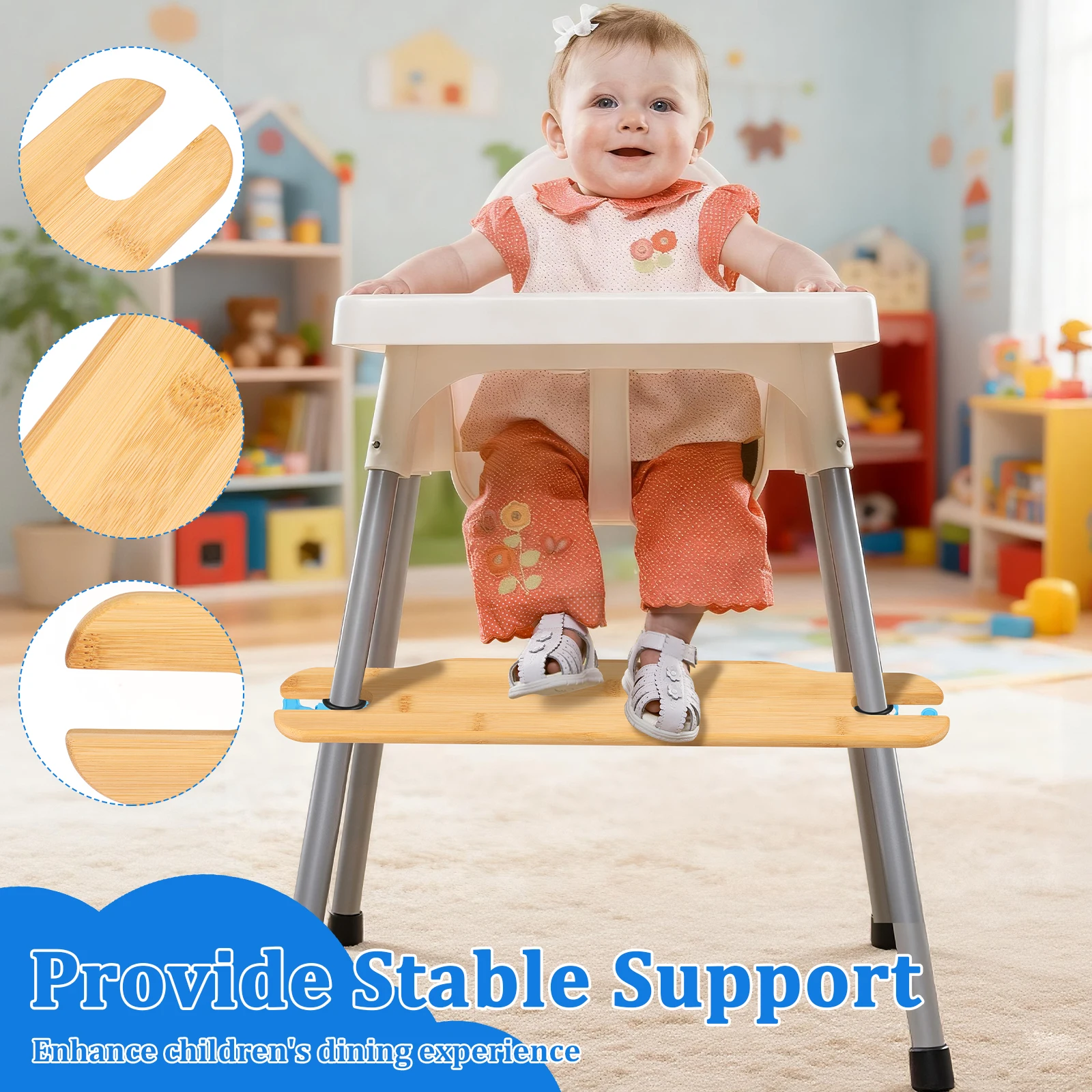 Reposapiés para Silla Alta de Bebé, Altura Ajustable, Pedal para Silla Alta de Bebé, Reposapiés de Bambú Natural para Asiento Infantil, Accesorios para Bebés