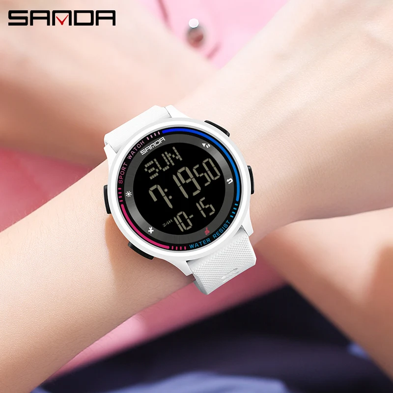 Reloj SANDA para hombre con múltiples funciones, cronómetro para deportes al aire libre, movimiento Digital resistente al agua, relojes LED con alarma electrónica de muñeca para hombre