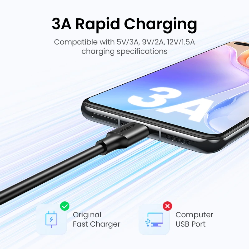UGREEN-Cable USB tipo C de carga rápida 3A, Cable de datos para iPhone 15, Samsung S23, Xiaomi 11 Pro