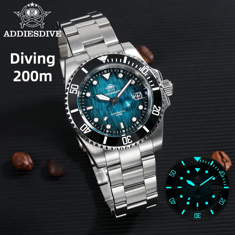 Reloj Automático para Hombre ADDIESDIVE, Cristal de Zafiro, Resistente al Agua 200m, Luz Nocturna BGW9, Reloj Clásico para Hombre AD2536, Gran Venta