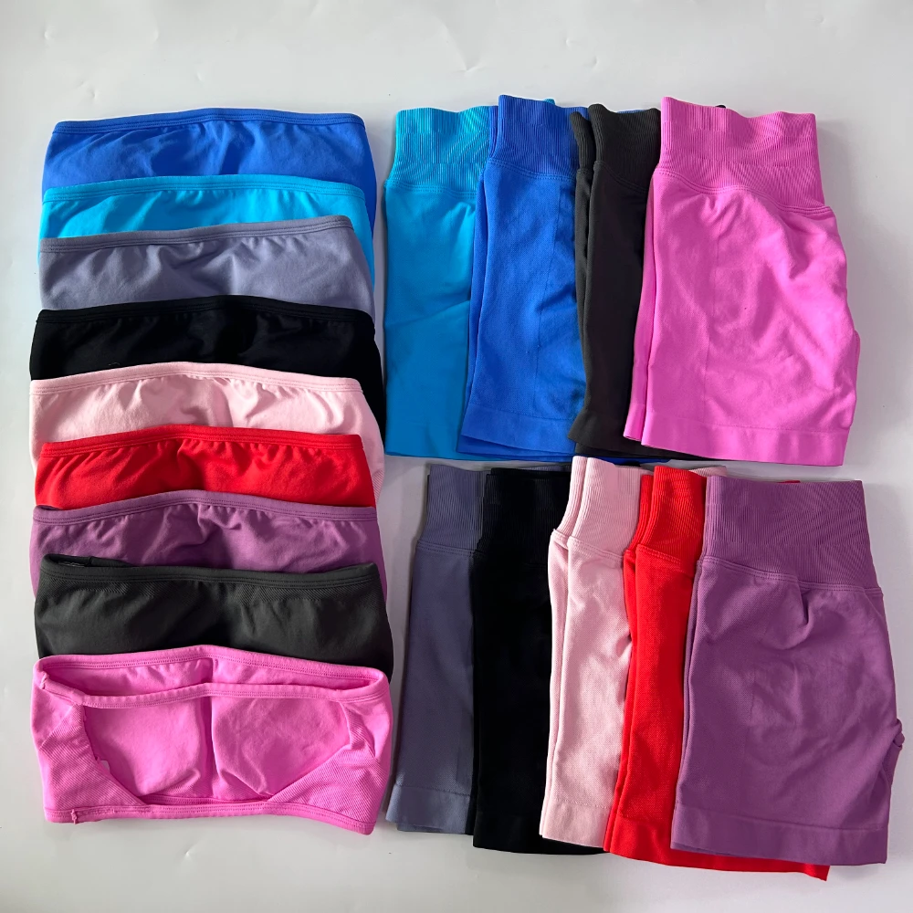 Conjunto de Yoga sin logotipo para mujer, 2 piezas, Bandeau con espalda descubierta, Sujetador deportivo, pantalones cortos, ropa de Yoga, conjunto de gimnasio, ropa de entrenamiento, conjuntos de trajes