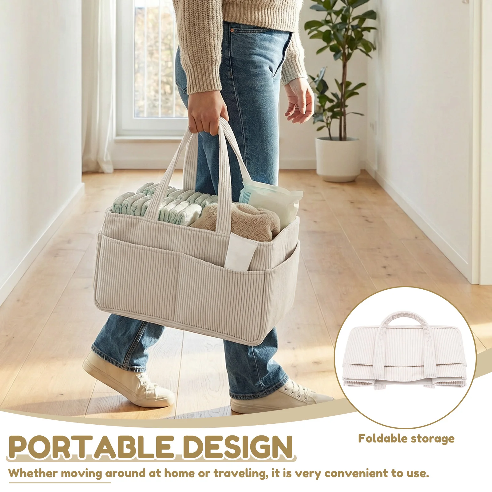 Bolsa de Pañales de Gran Capacidad, Plegable y Portátil, de Pana, con Diseño Dividido, Organizador de Pañales