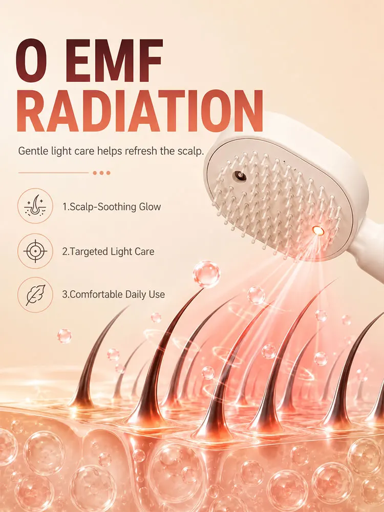 Peine eléctrico multifuncional para masaje del cuero cabelludo, cepillo para alisar el cabello con spray anti-frizz, adecuado para el hogar y viajes al aire libre.