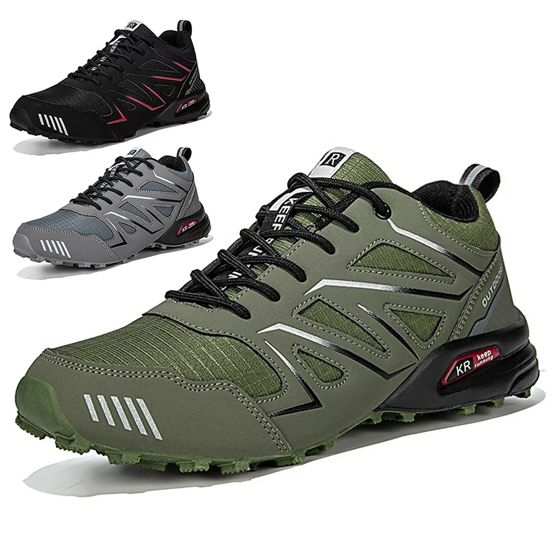 2025 nuevos zapatos de senderismo para hombres, zapatos deportivos impermeables para exteriores, botas de entrenamiento de senderismo de cuero cómodas, zapatos tácticos de gran tamaño para hombres