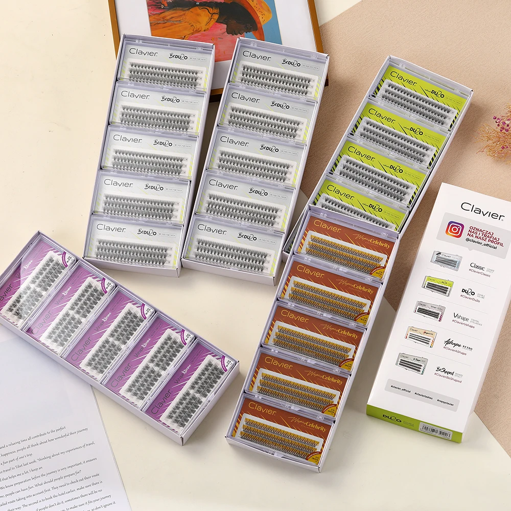 Juego de pestañas Clavier Vshape, apariencia de extensión Natural, pestañas tipo C, 10 cajas por juego, maquillaje profesional, pestañas individuales
