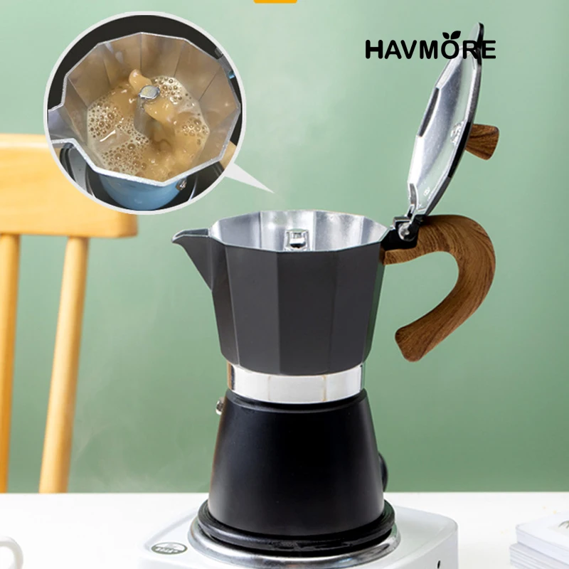 Máquina de Espresso con mango de madera, utensilios de cocina italianos clásicos, accesorios de cafetería, 150ml/300ml