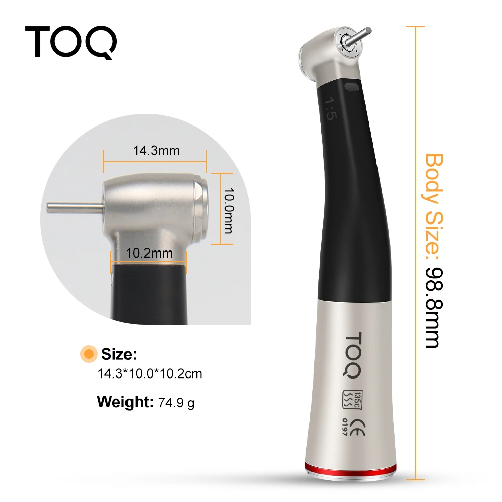 TOQ Red Ring 1:5 Contra-ángulo de aumento de baja velocidad con irrigación interna y fibra óptica para motor tipo E