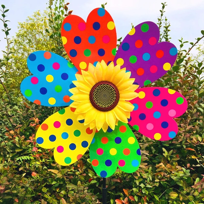 Molino de viento de girasol giratorio, estaca giratoria de viento de girasol, rueda de Pinwheel de flores para césped, fiesta al aire libre, patio, decoración de Picnic