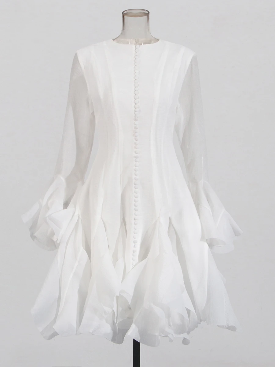 TWOTWINSTYLE, vestido de mujer, retales plisados irregulares, moda, manga larga acampanada, Mini vestidos ceñidos en la cintura, Ropa nueva 2024