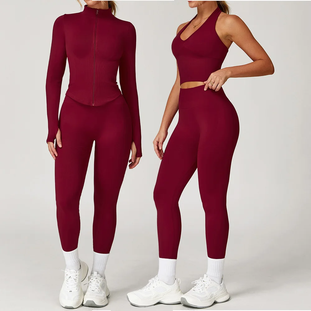 Conjunto de Yoga para mujer, ropa deportiva de gimnasio, trajes de Yoga sin costuras para Fitness, chándales de manga larga, Sujetador deportivo, mallas de gimnasio, 2/3/4 Uds.