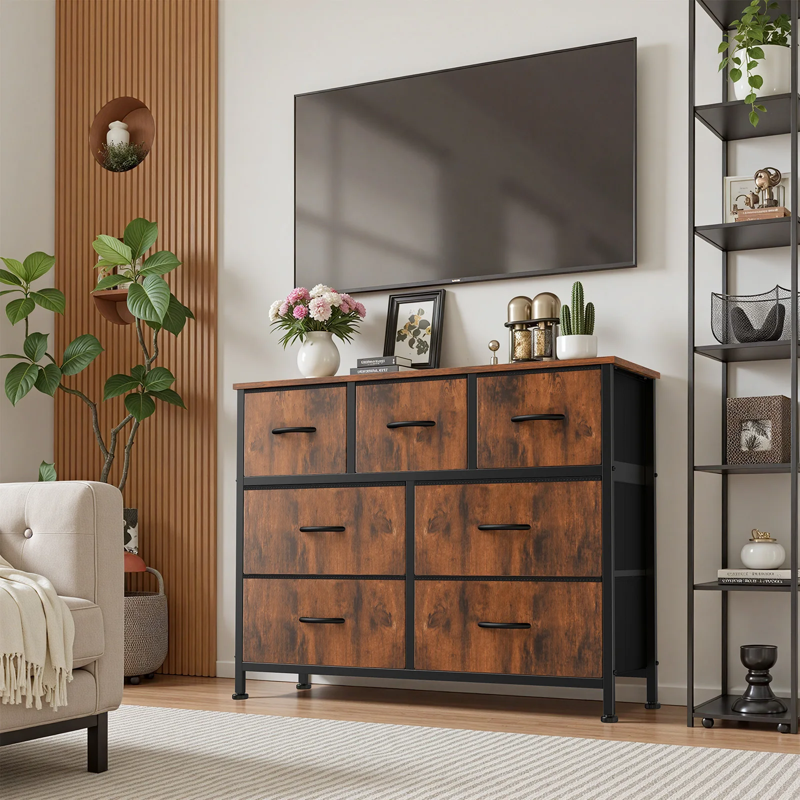 JHK Desser para dormitorio con 7 cajones de tela, organizador, armario de almacenamiento, pecho, ropa para sala de estar, vitrina de muebles