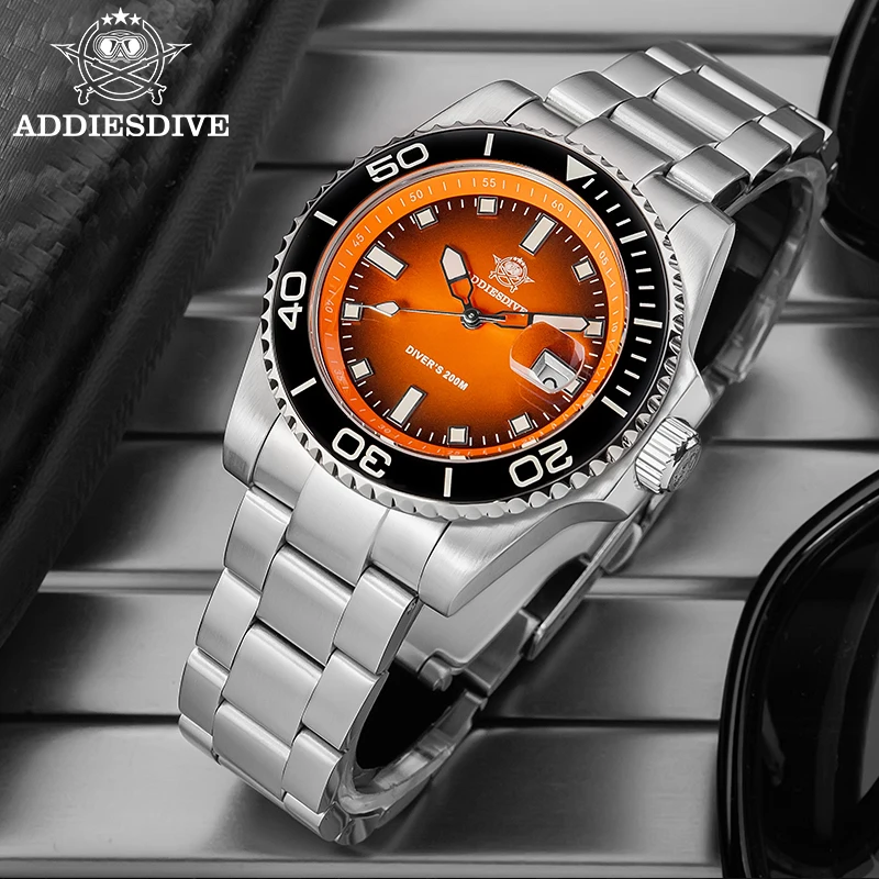 Reloj de lujo ADDIESDIVE de 41mm para hombre, reloj con movimiento de cuarzo japonés 2115, luminoso, resistente al agua hasta 200m, relojes de buceo de acero inoxidable 316L