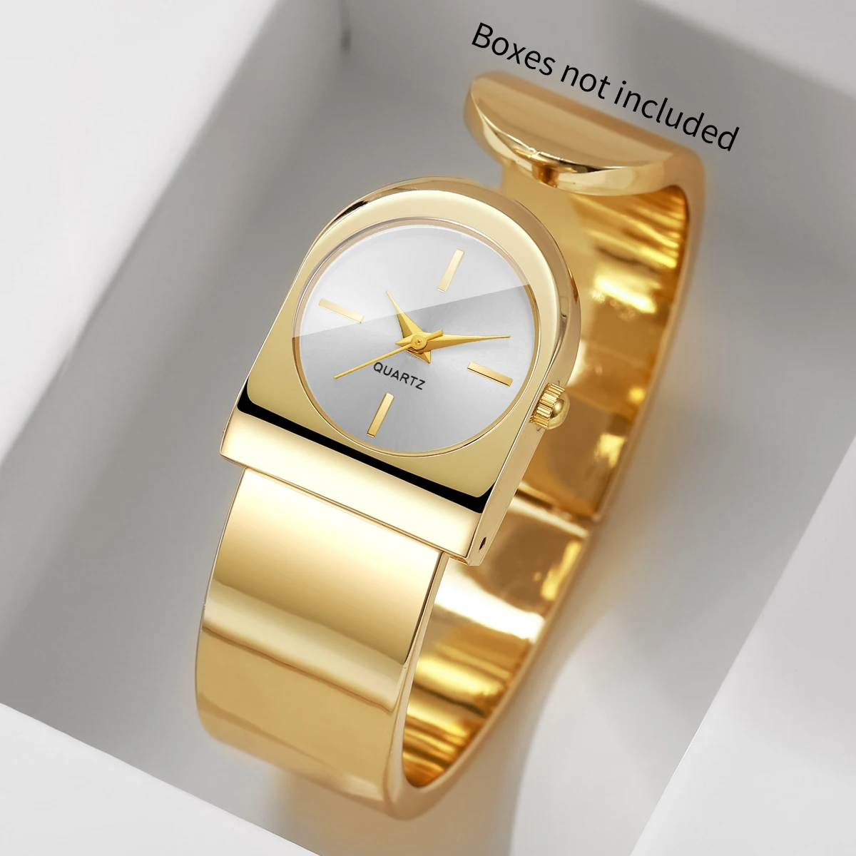 Reloj de pulsera de lujo con brazalete dorado para mujer, reloj de pulsera de cuarzo con esfera de forma única, reloj elegante para mujer, reloj femenino (sin caja)