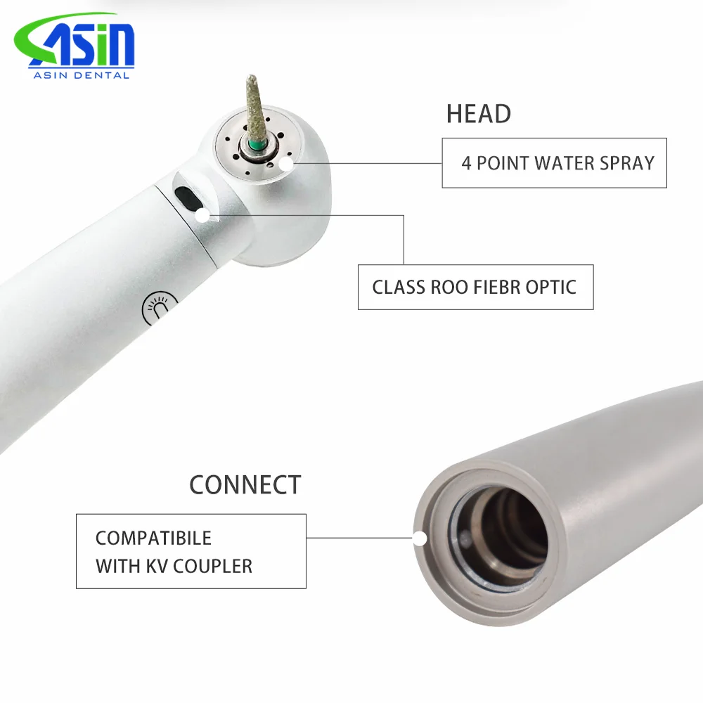 Pieza de mano dental de alta velocidad con fibra óptica LED, turbina tipo KV 9000, herramientas de odontología, material dental