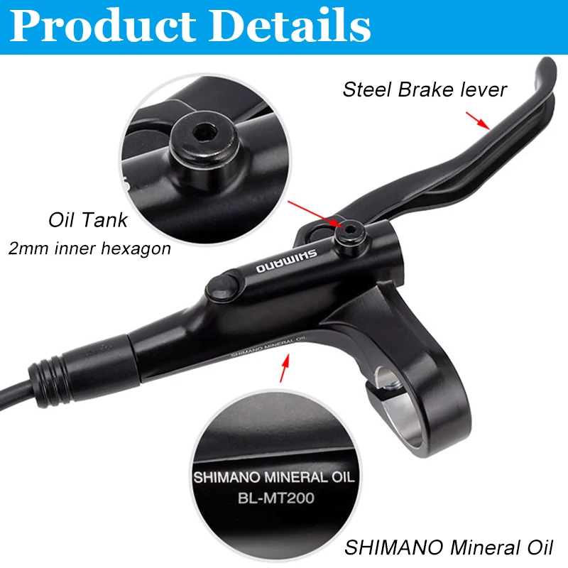 Original Shimano MT200 MT201 M315 MTB bicicleta de montaña freno de disco hidráulico MT200 frenos 2 pistones 3 dedos palanca de acero BL-MT200
