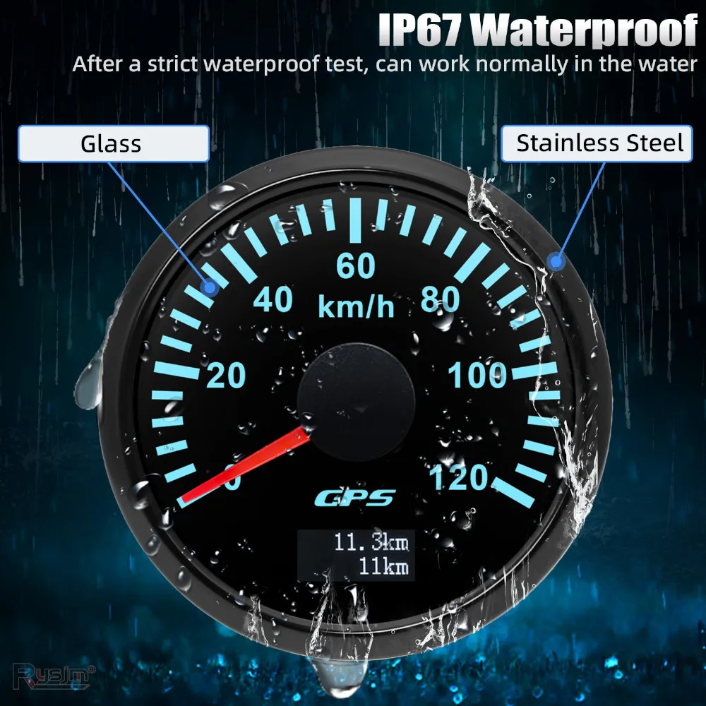 Velocímetro GPS HD de 52MM, 30/60/80/120/200 Km/h, medidor de velocidad para barco, coche y camión, retroiluminación de 7 colores con antena GPS de 9-32V