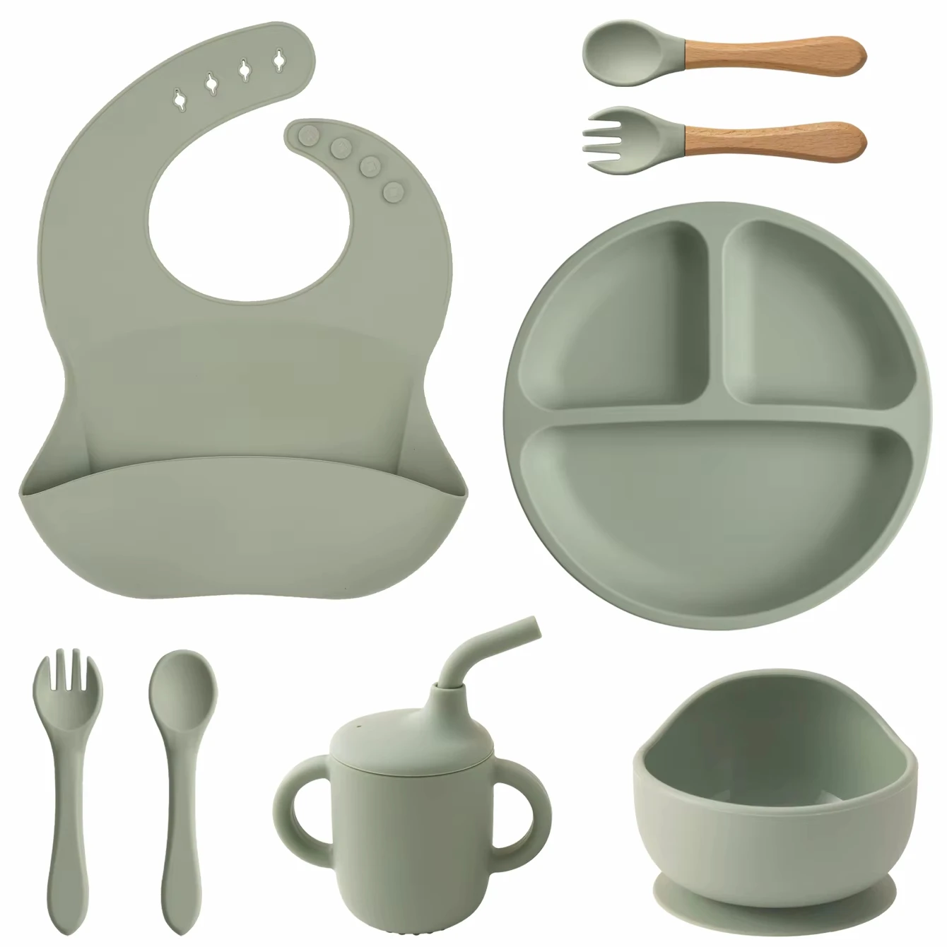 Vajilla plegable para bebés con ventosa, juego de platos para bebés, platos de comida sólida, biberón, taza de paja, vajilla para niños
