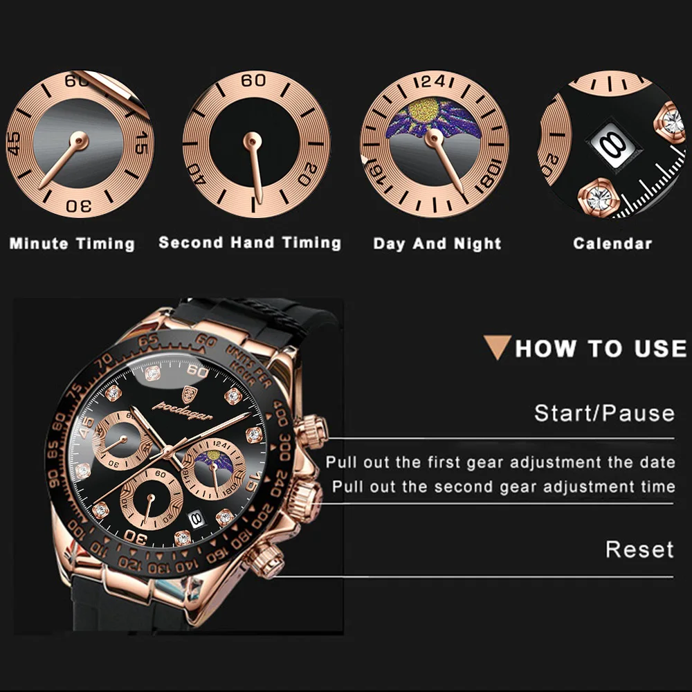 POEDAGAR, reloj de pulsera de lujo a la moda para hombre, cronógrafo con fecha, reloj de cuarzo de alta calidad para hombre, relojes militares luminosos impermeables para hombre