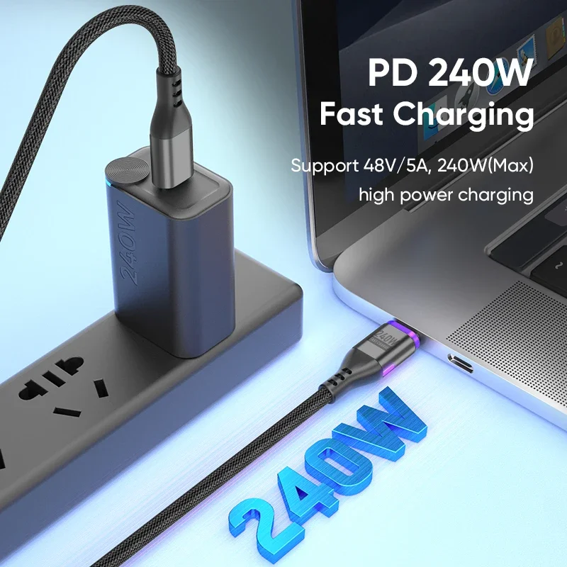 AUFU PD240W Cable magnético tipo C para Macbook PC 5A imán de carga súper rápida USB-C cargador Cable de datos para iPhone Samsung Xiaomi