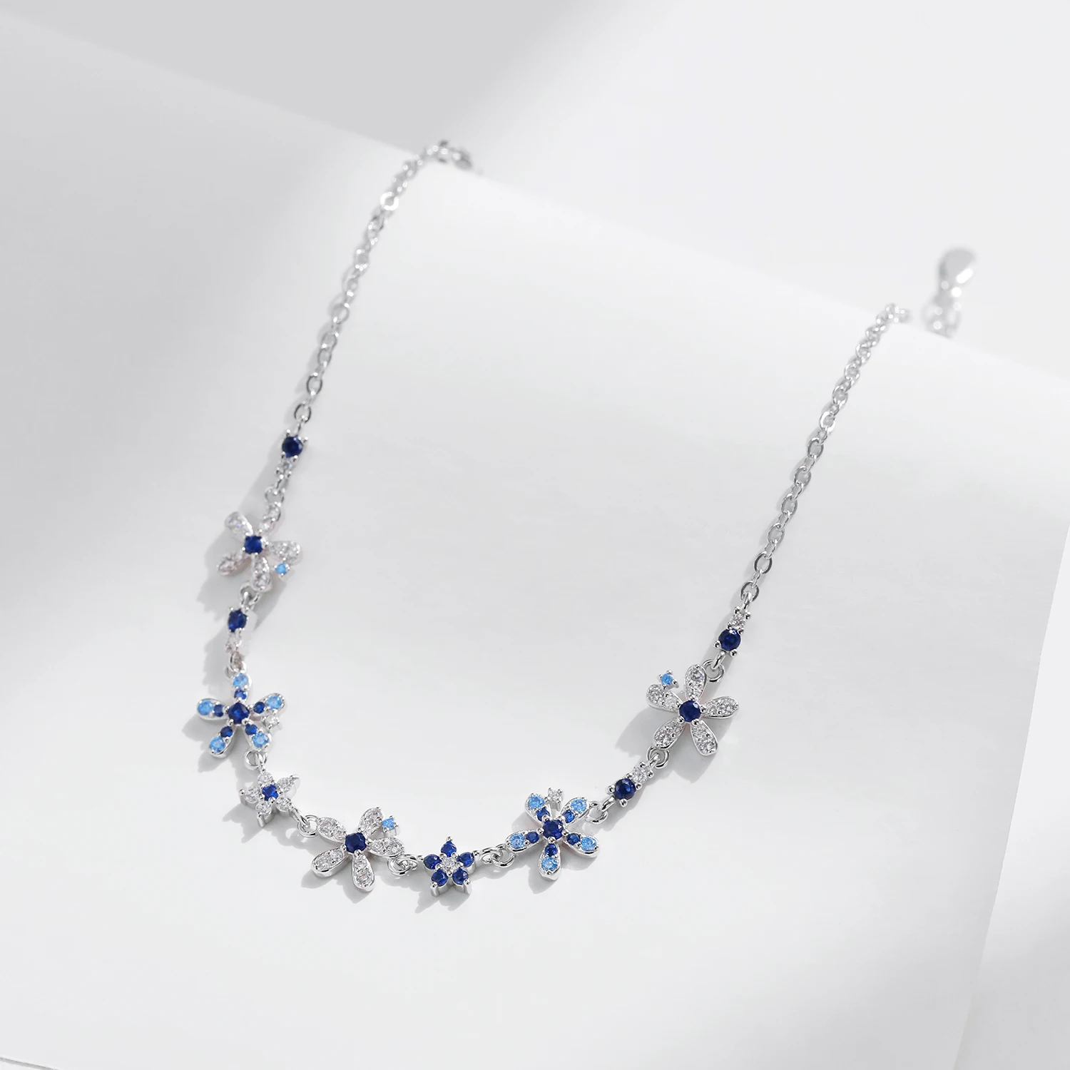 MODIAN-pulseras brillantes de Plata de Ley 925 con ajuste pavimentado de flores de lujo, cadena de eslabones diaria a la moda para mujer, regalo de joyería