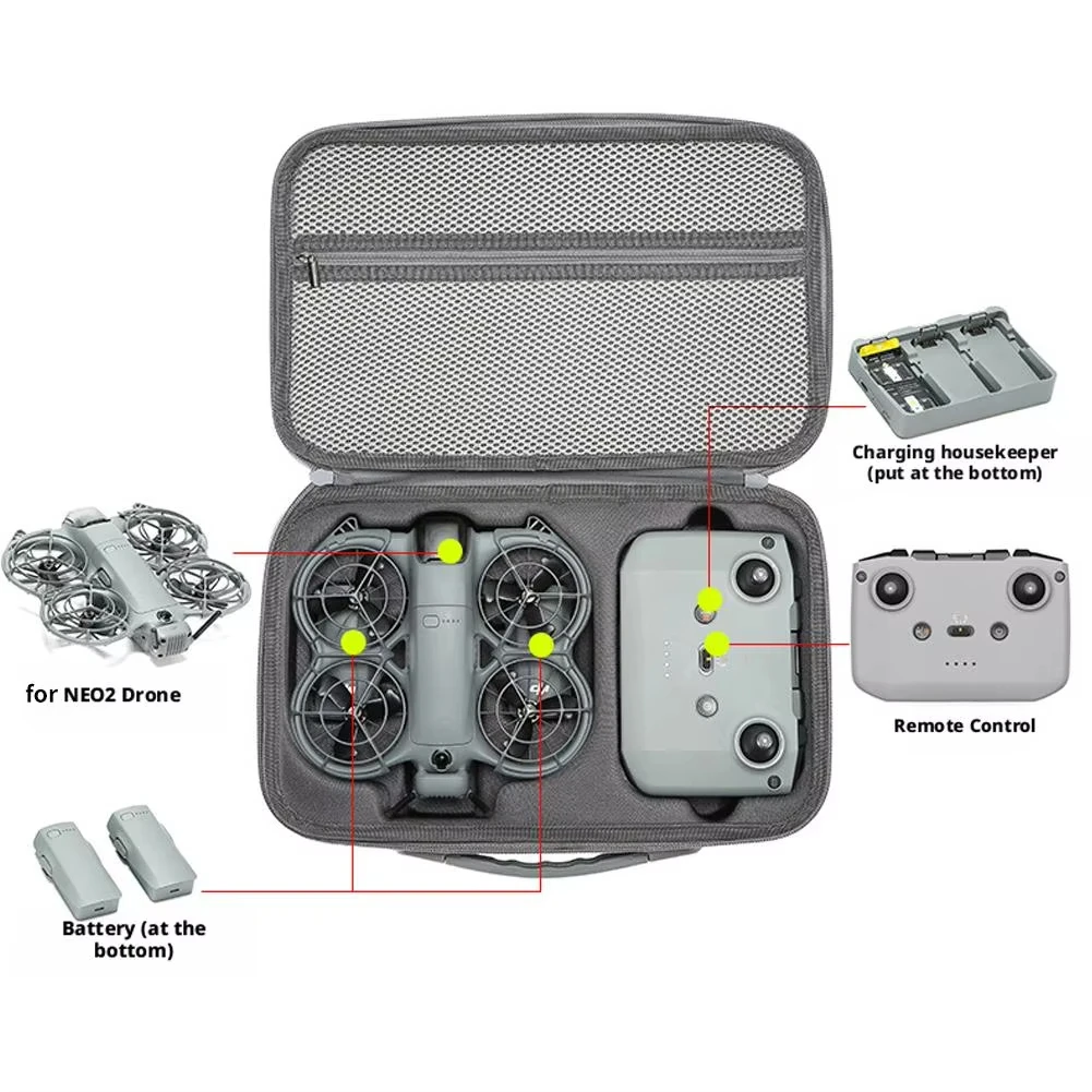 Estuche de Transporte Portátil de PU para DJI NEO 2, Bolsa Protectora a Prueba de Golpes para Control Remoto de Dron DJI RC-N3 y Accesorios de Batería