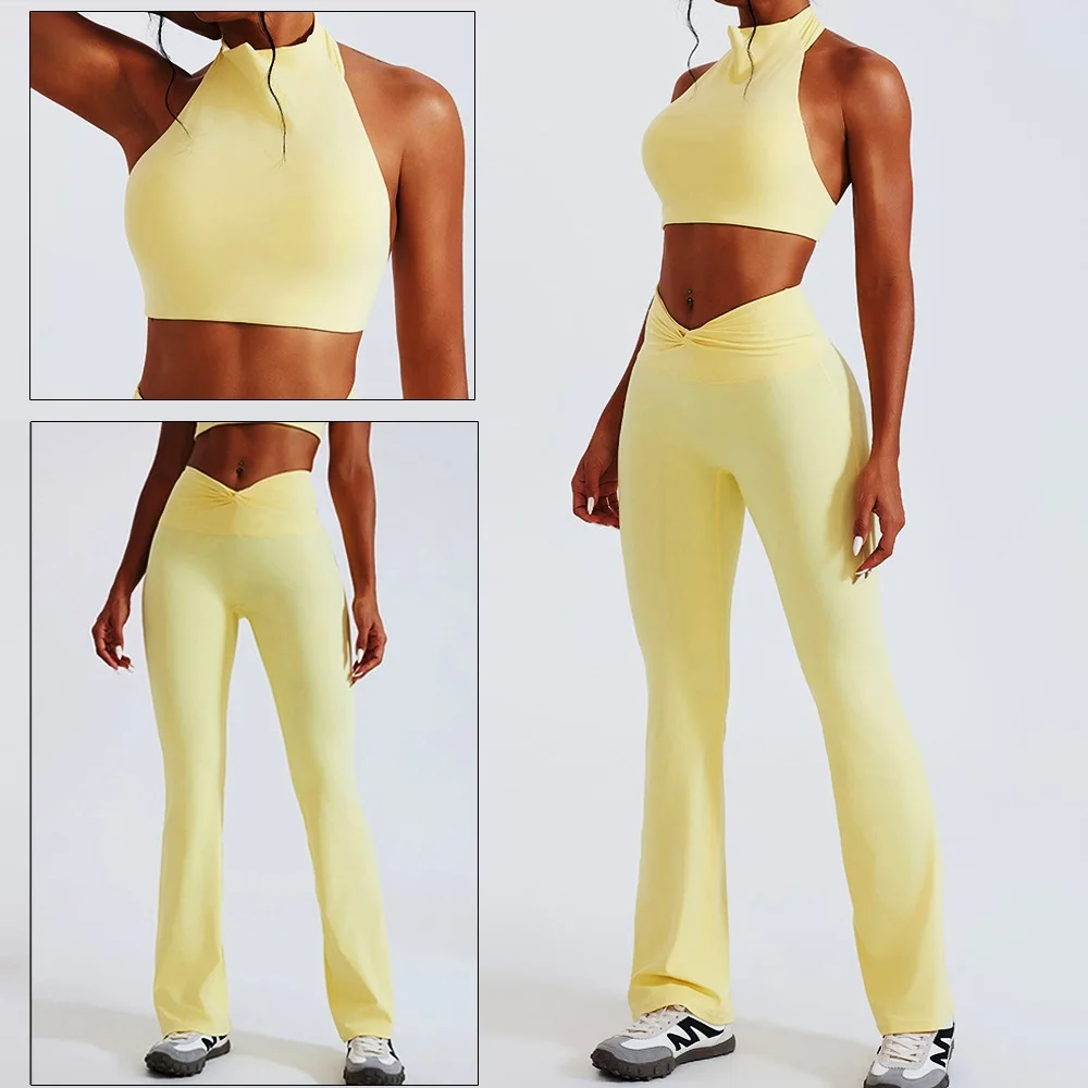 Cloud Hide-traje de Yoga amarillo para mujer, conjunto de gimnasio para Fitness, chándal deportivo, sujetador, Top, pantalones XL, trajes de entrenamiento y Pilates, ropa para correr