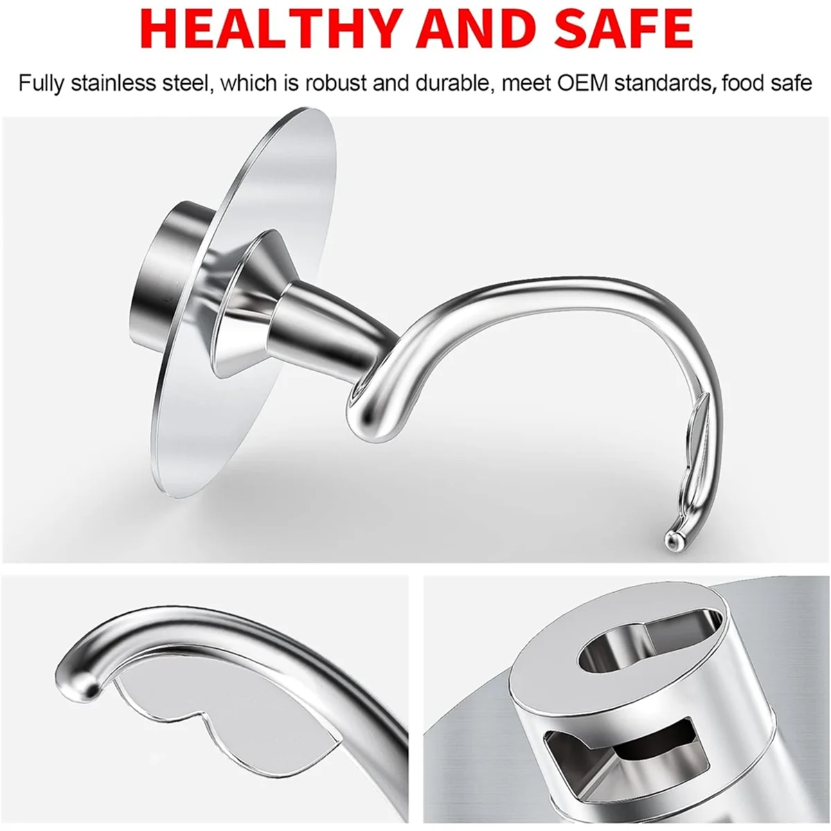 Gancho de masa en espiral de acero inoxidable A78E para batidora de pie KitchenAid, se adapta a tazón mezclador de 4,5-5 QT para