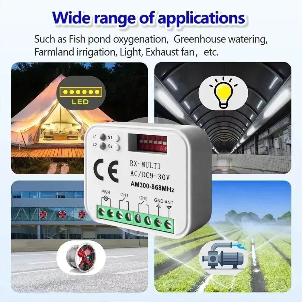 Módulo de Interruptor Inteligente KEBIDU RX MULTI Tuya, 300-868MHz, 2 Canales, 433MHz, 868MHz, Controlador Wifi, Receptor de Control Remoto para Puerta de Garaje/Portón