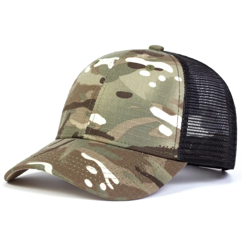 Gorras de béisbol de malla de camuflaje unisex, gorras de red, gorras informales ajustables para primavera y verano, sombrero con protección solar para actividades al aire libre, 1 ud.