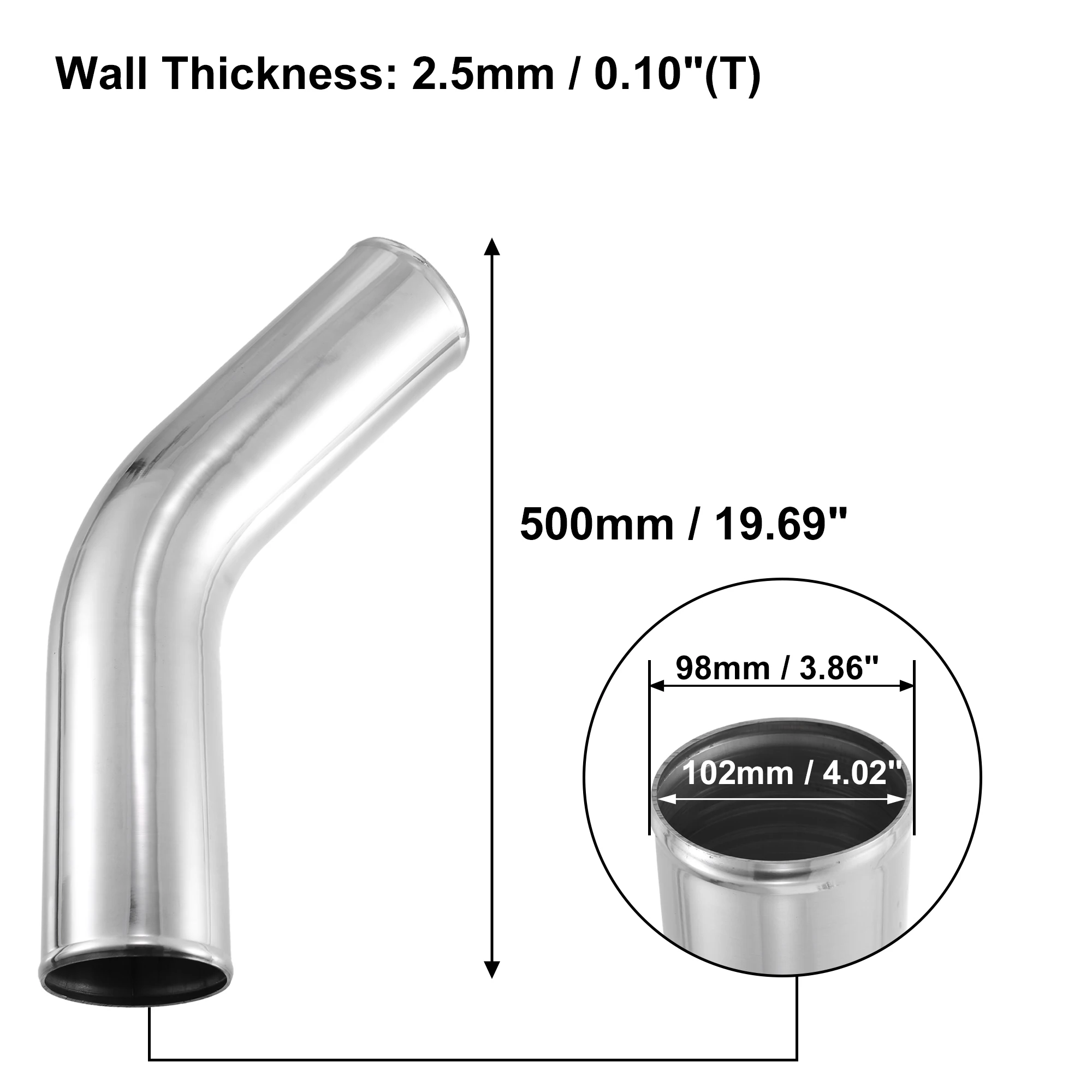 X Autohaux OD 34-102mm longitud 20 "300mm 500mm tubo de aleación de aluminio Intercooler tubo recto tubo de entrada de aire de 45 grados para coche