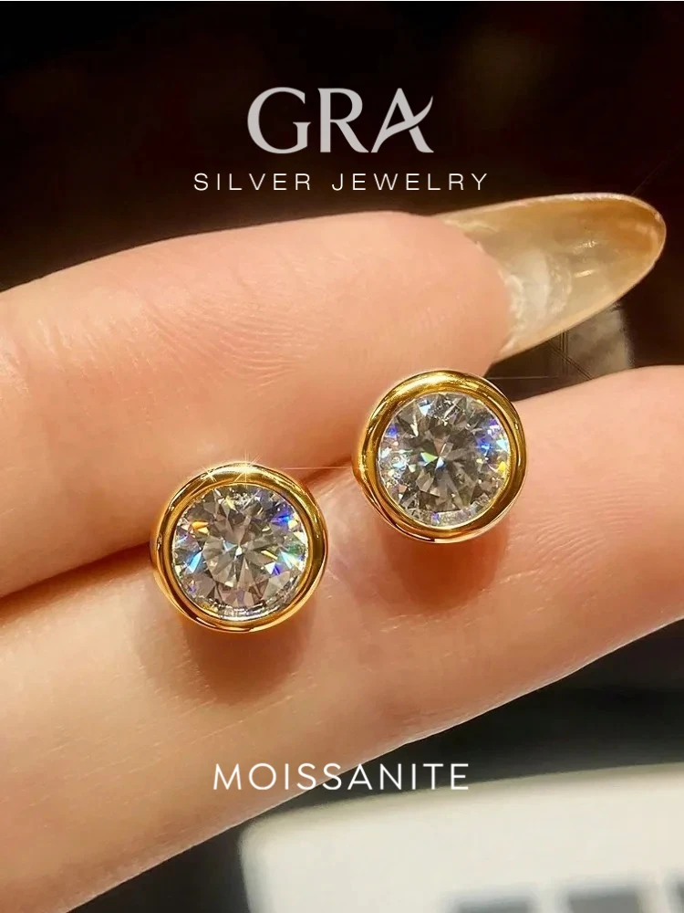 Pendientes de Diamante Moissanita Real de 0.5-1ct, Redondos y de Lujo para Mujer, Plata de Ley 925, Pendientes de Boda, Joyería Fina, Regalos