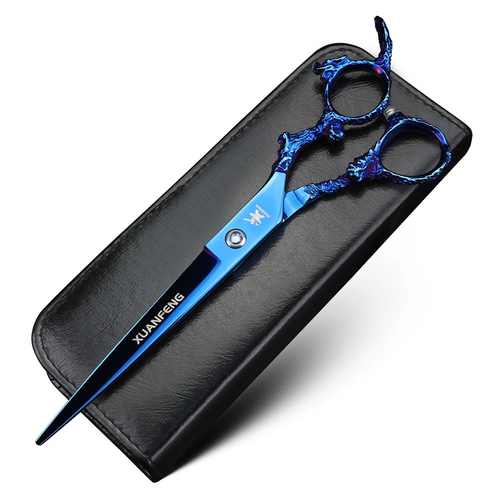 Tijeras para el cabello XUANTENG de 7 pulgadas con mango de dragón azul, tijeras de corte 440C, tijeras japonesas