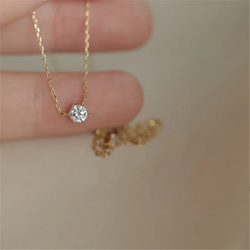 Collar chapado en oro de 14k de Plata de Ley 925, cadena de clavícula de circón brillante única versátil para mujer, joyería de boda