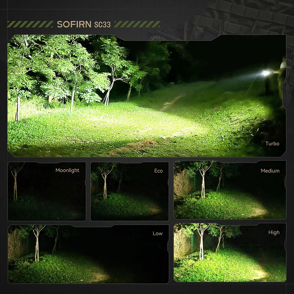 Linterna LED Sofirn SC33 XHP70.3 HI Táctica de 5200lm, Potente, Recargable por USB C con Batería 21700, Interruptor Trasero Electrónico, Luz para Exteriores
