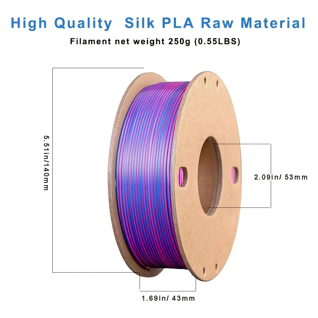 Filamento de Seda PLA de Tres Colores, 250g por Rollo, Peso Neto, Apto para Impresoras 3D FDM, Material de Impresión 3D PLA de Seda de 1.75mm