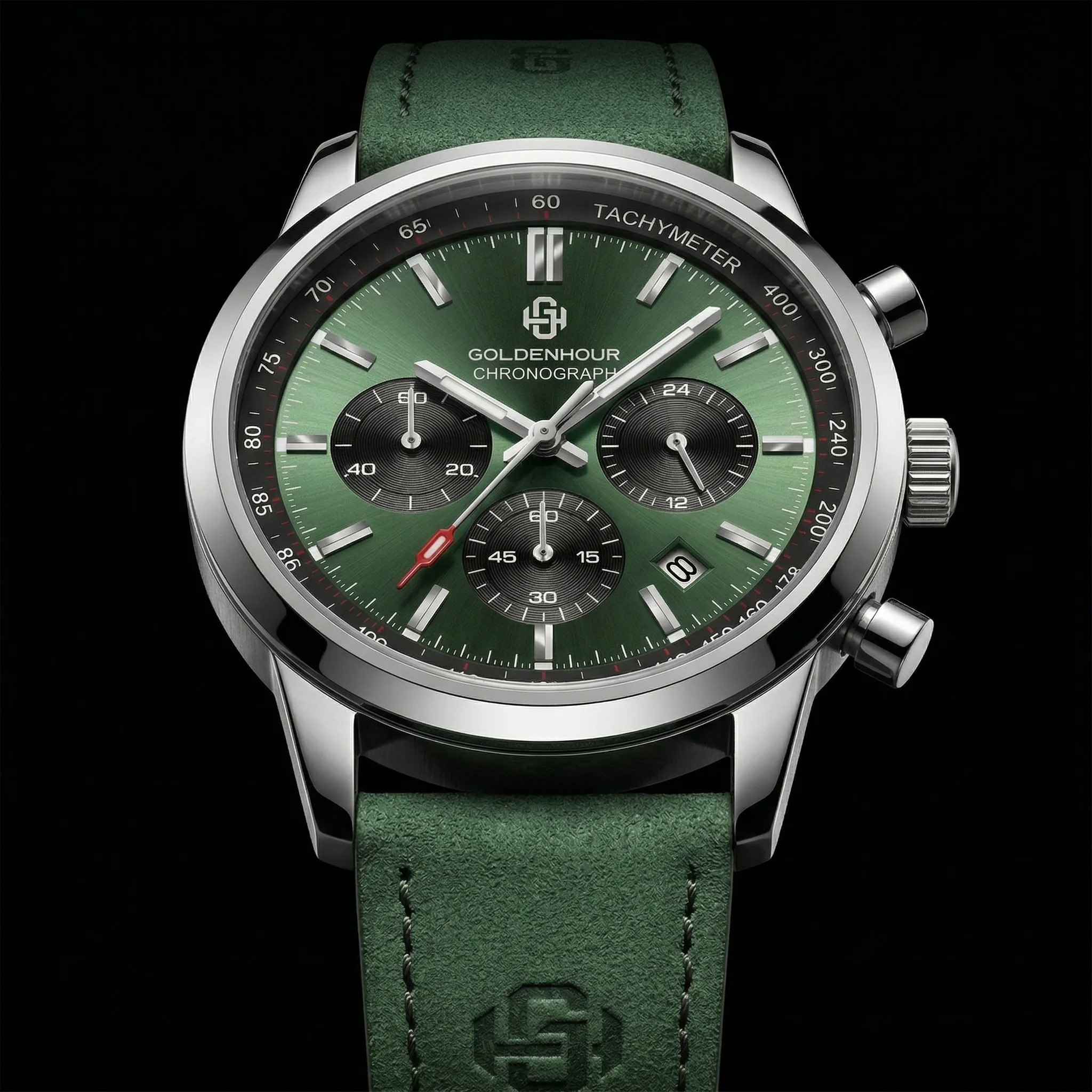 Reloj de lujo para hombre GOLDENHOUR, cronógrafo verde, cuarzo, cuero, resistente al agua, luminoso, reloj de pulsera deportivo militar, reloj Masculino