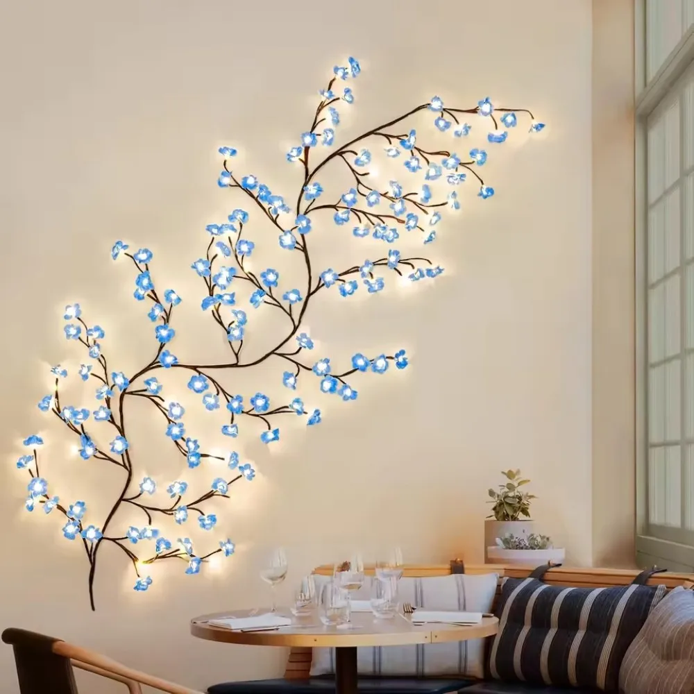 1 unidad de luces LED para árbol de cerezo de 72/96/144 LED, lámpara de rama de flor artificial LED regulable con alimentación USB para dormitorio, bodas y fiestas