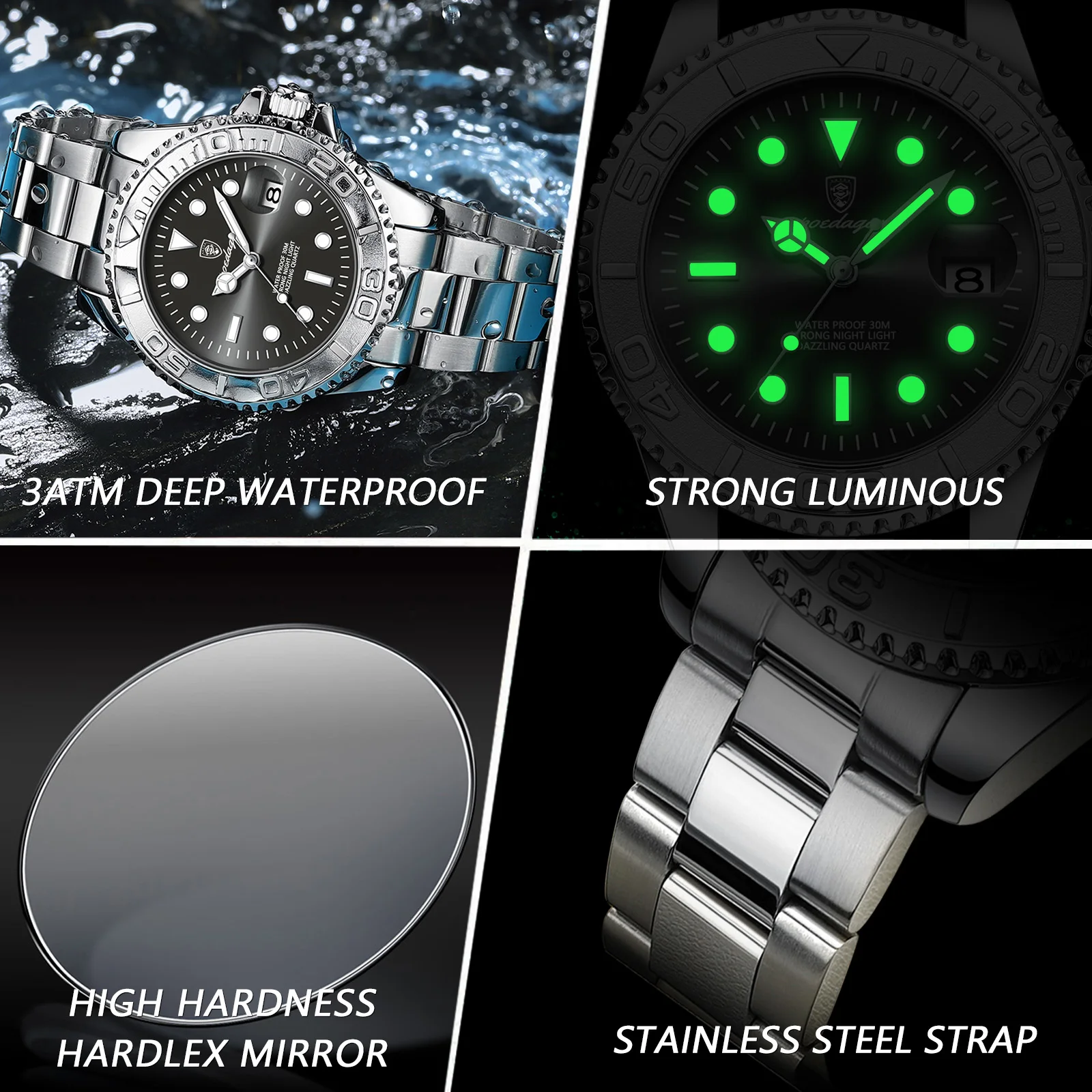 Reloj POEDAGAR de lujo para hombre, reloj resistente al agua con fecha luminosa para hombre, reloj masculino de acero inoxidable, relojes deportivos de cuarzo a la moda para hombre