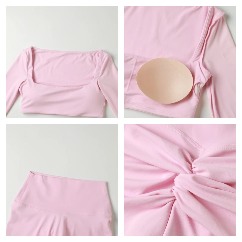 Conjunto deportivo de manga larga para mujer, ropa deportiva para correr al aire libre, ropa de yoga, top corto, conjunto deportivo para mujer